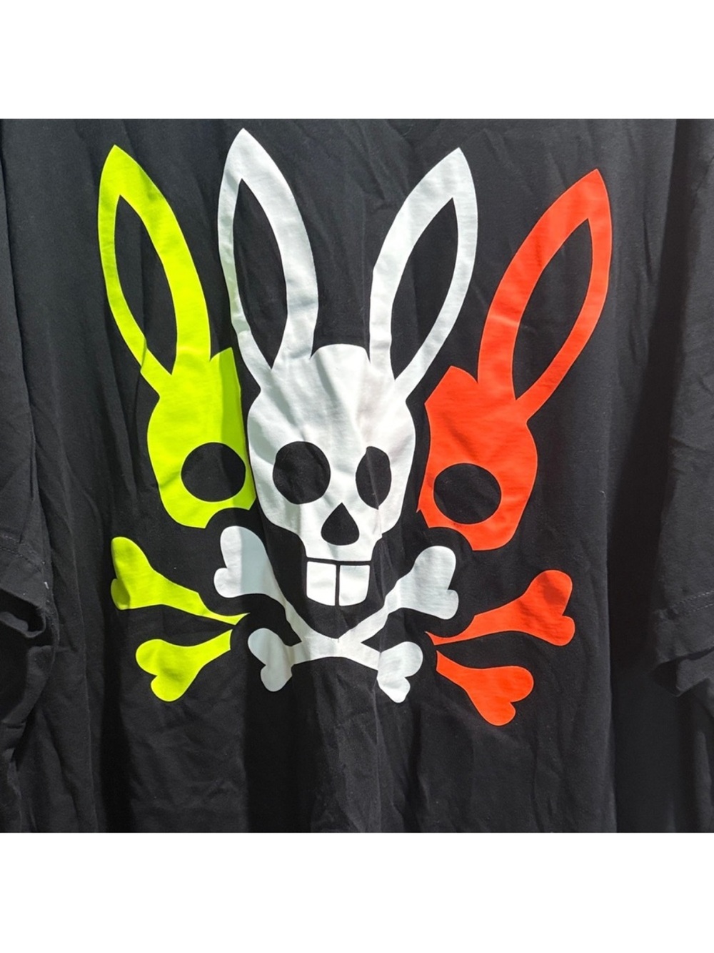 Black Kids Graphic Tee with Neon Yellow, White & Orange Bunny Skull
